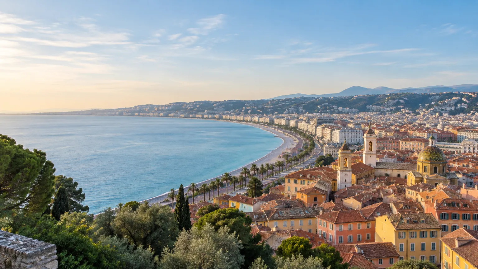 La vieille ville de Nice et la baie des Anges vues depuis la colline du Château